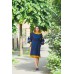 Boho Style Embroidered Classic Dress "Summer Birds" Navy/Orange